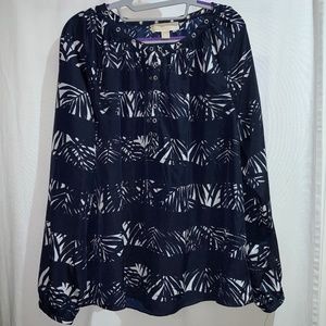 Michael Kors palm leaf blouse Sz XL long sleeve button cuff botanical